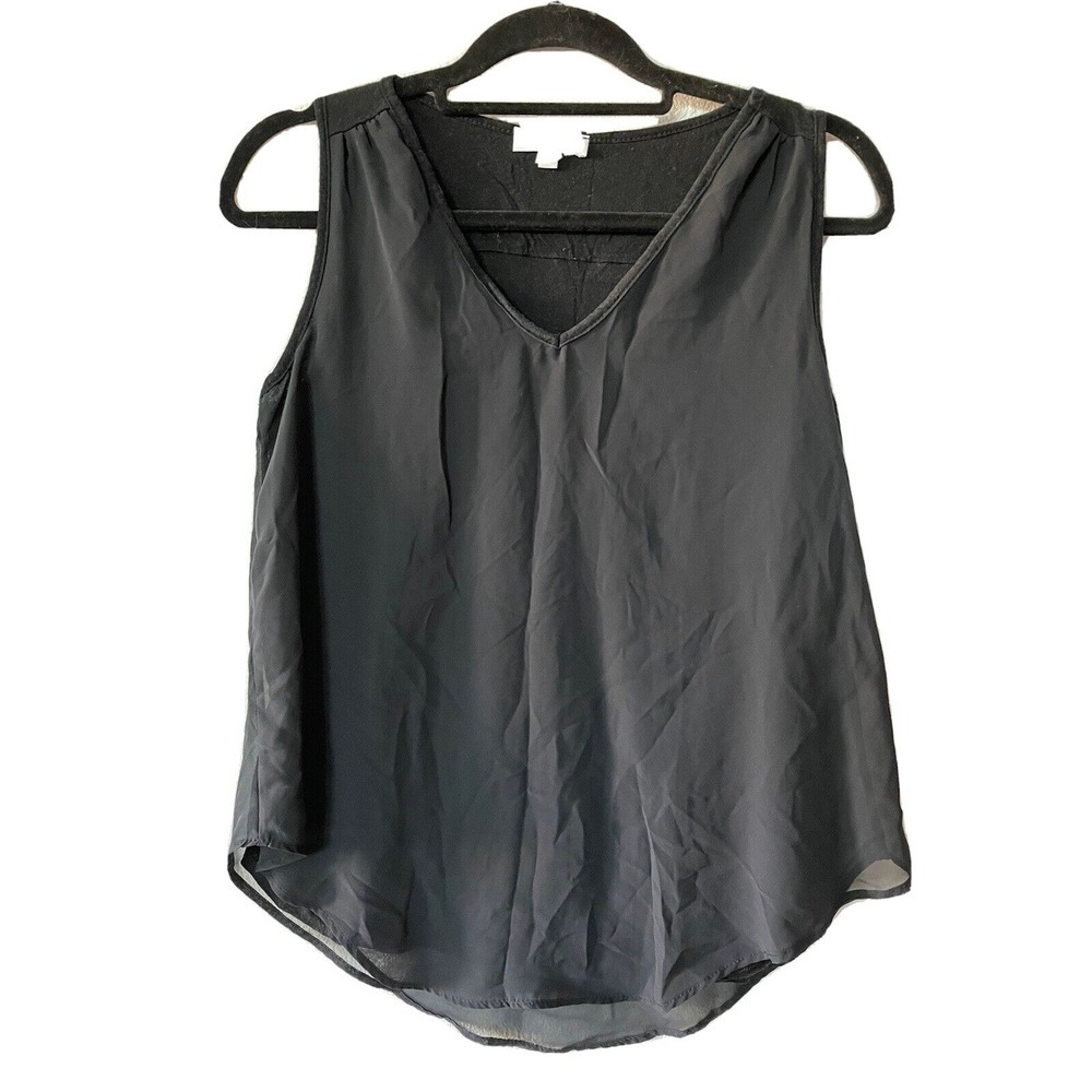 Barneys New York Blouse Top‎ Black XS Sleeveless Flowy Double Layer V-neck